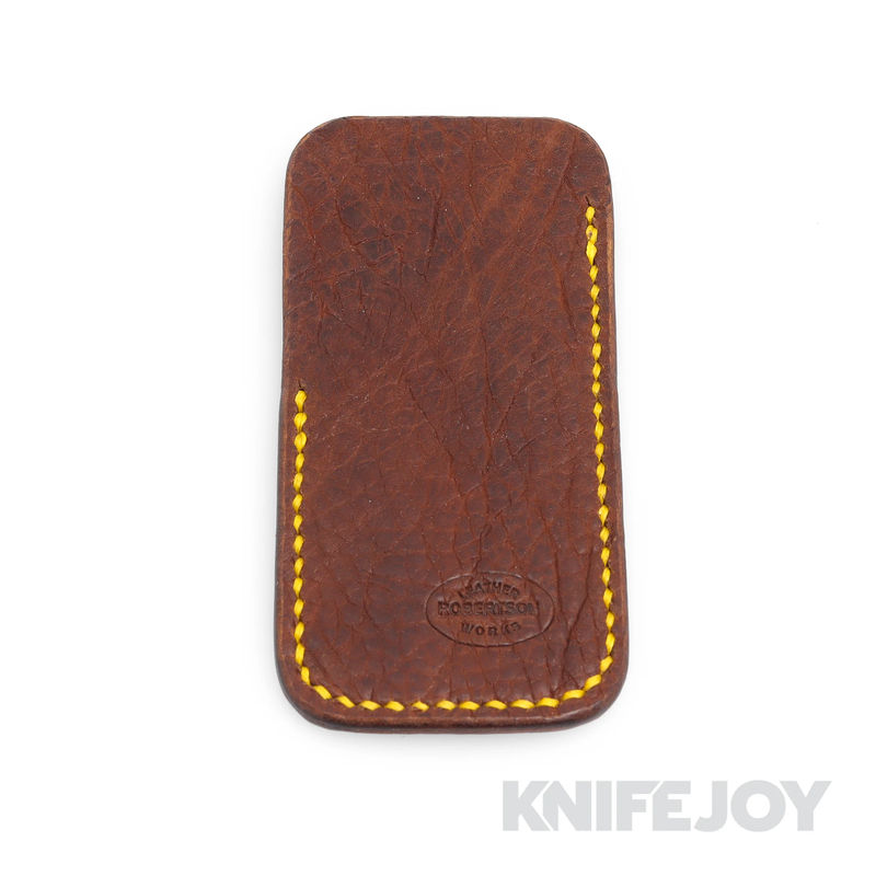Robertson Leather Works Leather Slip Size Medium Bison Brown Leather with Yellow Stitching