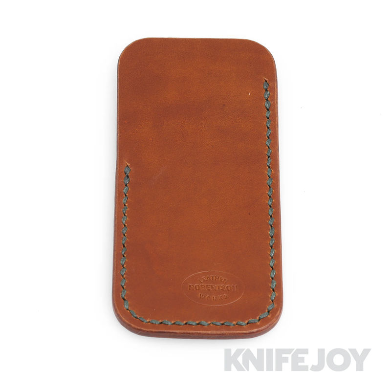 Robertson Leather Works Leather Slip Size Medium Brown Leather with Green Stitching