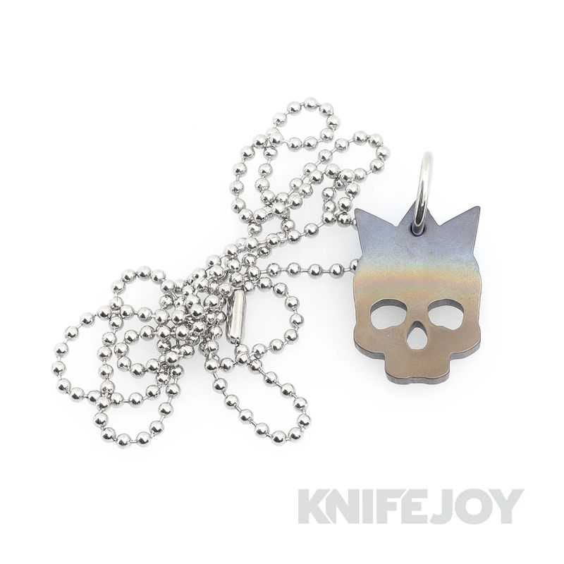 RichMade Knives Single Skull Flamed Titanium Pendant with Silver Stainless Steel Chain