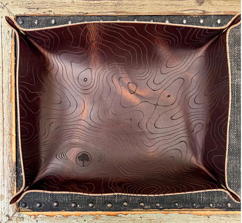 Redeemed Creations Company Small - Leather Valet Tray Topo Map Brown Leather