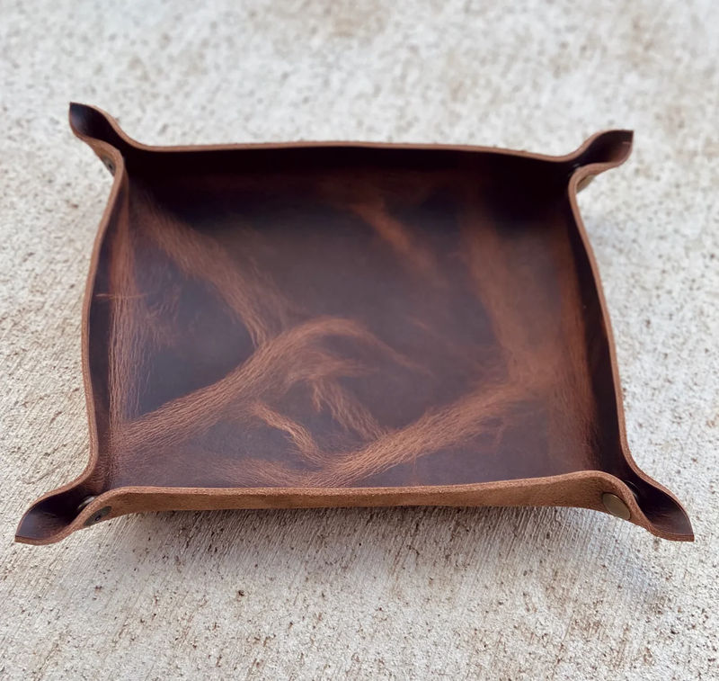 Redeemed Creations Company Small - Leather Valet Tray Plain Brown Leather