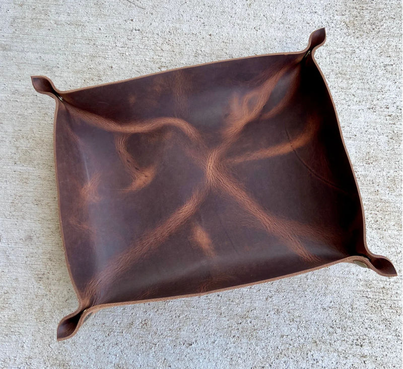 Redeemed Creations Company XL- Leather Valet Tray Plain Brown Leather