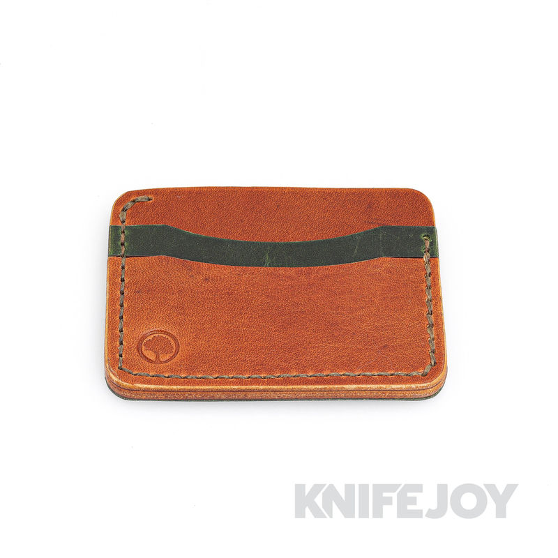 Redeemed Creations Company The Slider Leather Wallet English Tan and Green Leather with Cocoa Threads
