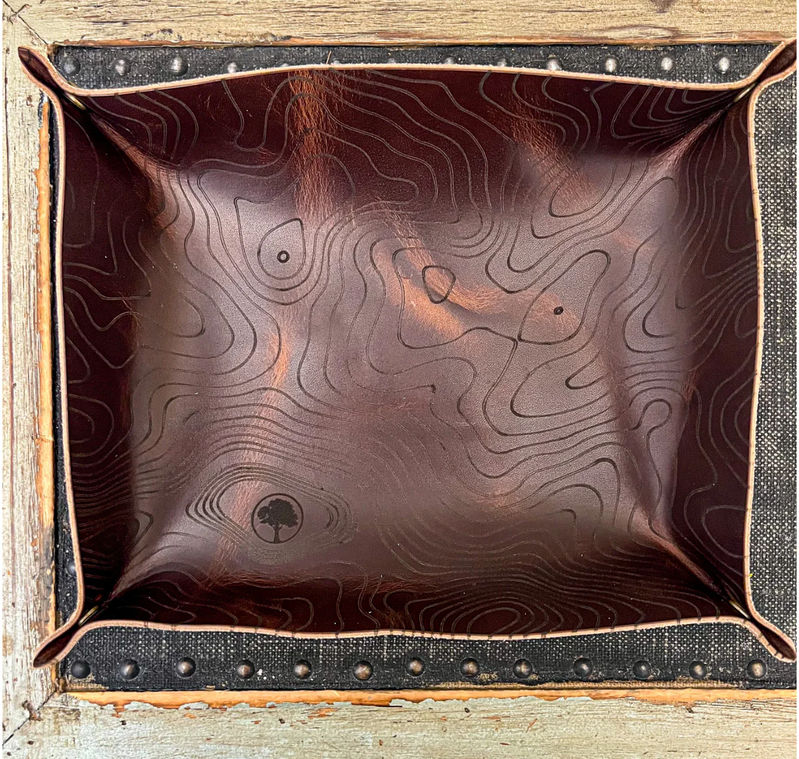 Redeemed Creations Company XL- Leather Valet Tray Topo Map Brown Leather