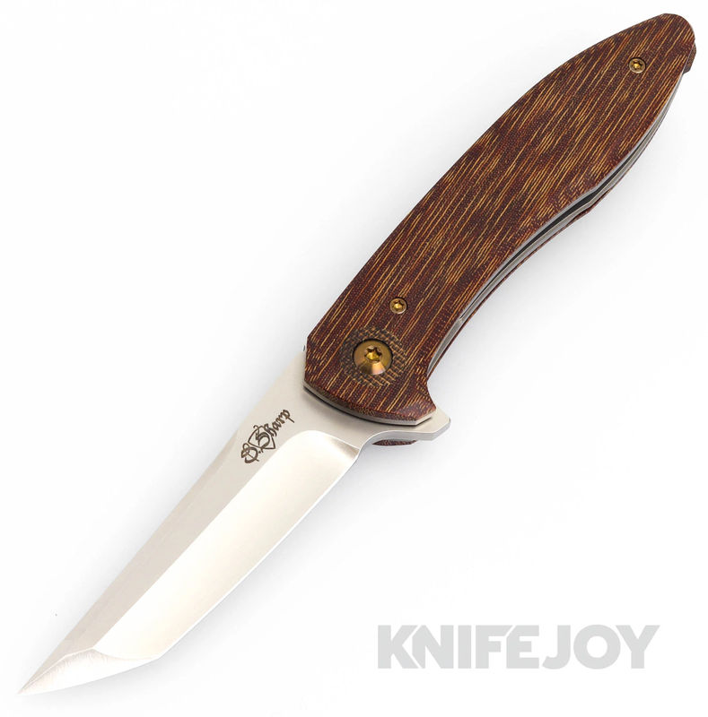 David Sharp Sharpwerks Knives Deka Mini Flipper RWL Blade with XCUT Vintage Natural Micarta/ Vintage Micarta Accents Handles