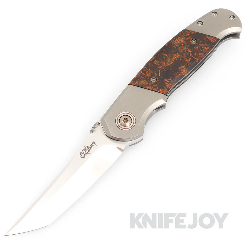 David Sharp Sharpwerks Knives Full Size L&L Folder RWL SS Tanto Blade with Vintage Loveless Shop Camo Rag Micarta Scales/ Titanium Handles