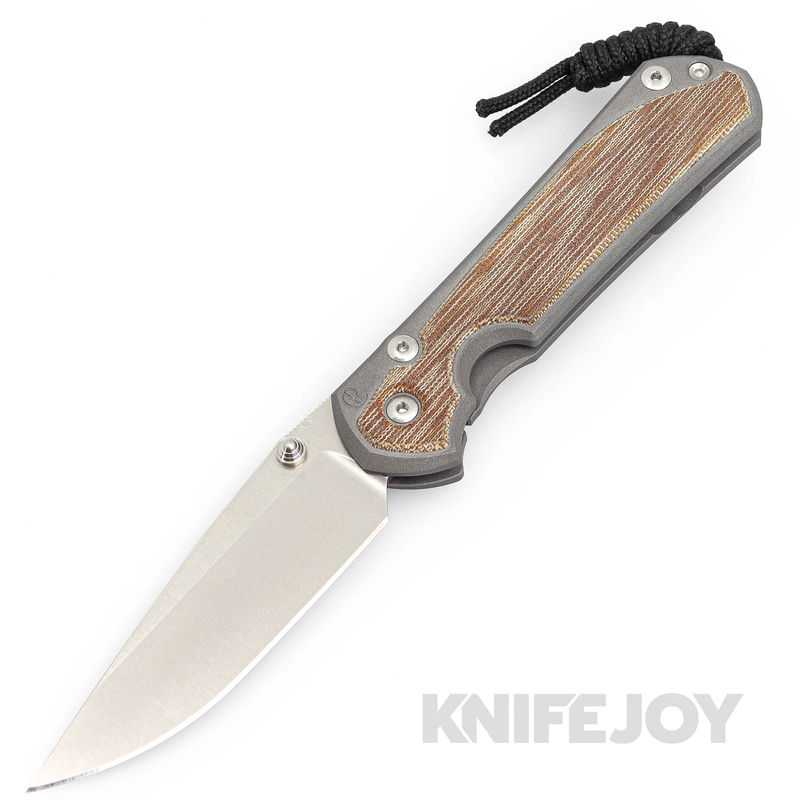 Chris Reeve Knives Large Sebenza 31 Drop Point Natural Canvas Micarta Inlay/Double Silver Lug