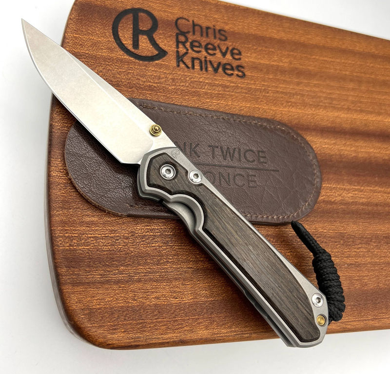 Chris Reeve Knives Small Sebenza 31 Drop Point Bog Oak Inlay Knife Matte Finish/ Double Gold Lugs