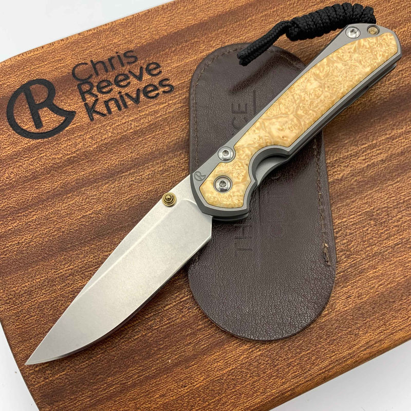Chris Reeve Knives Small Sebenza 31 Drop Point Box Elder Inlay with Matte Handles
