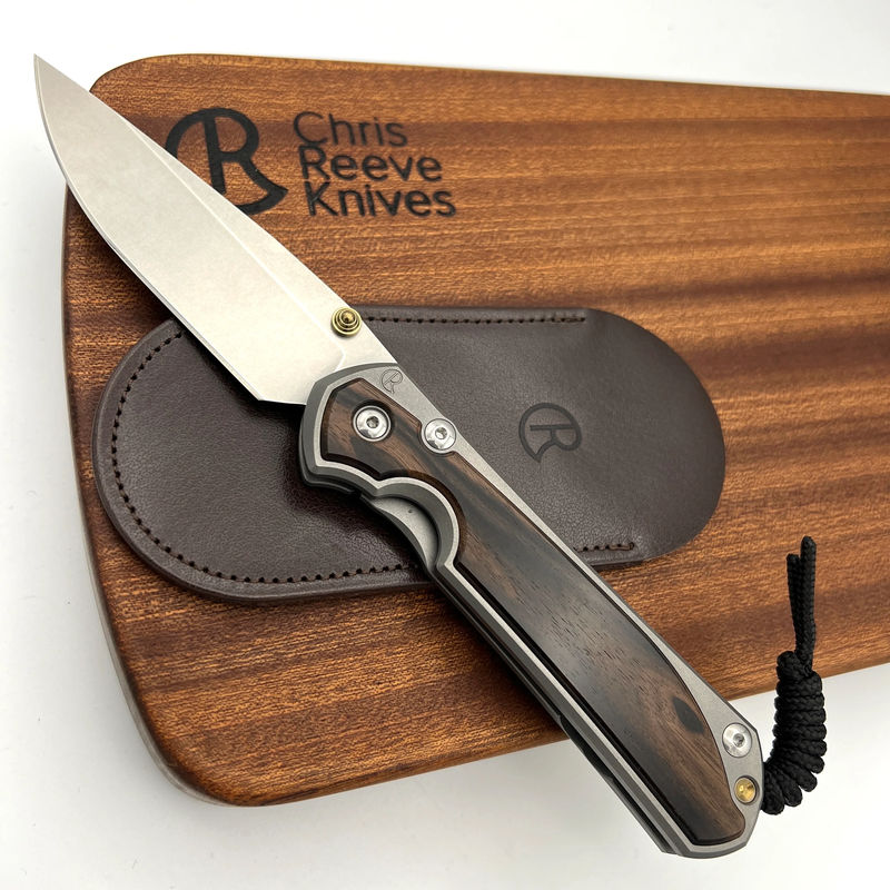 Chris Reeve Knives Large Sebenza 31 Drop Point Blade DOUBLE GOLD LUGS with Macassar Ebony Inlays Matte Finish