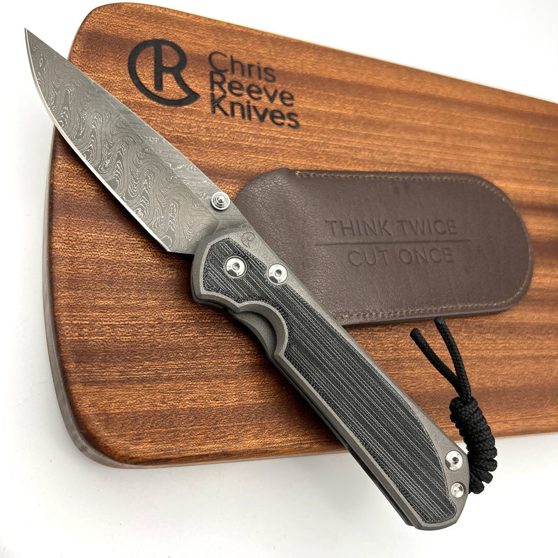 Chris Reeve Knives Large Sebenza 31 Drop Point Boomerang Damascus with Black Canvas Micarta Inlay