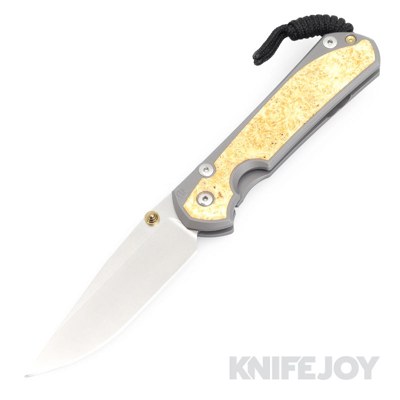 Chris Reeve Knives Large Sebenza 31 Drop Point Magnacut Blade DOUBLE GOLD LUGS with Box Elder Inlays Knife Matte Handle Finish