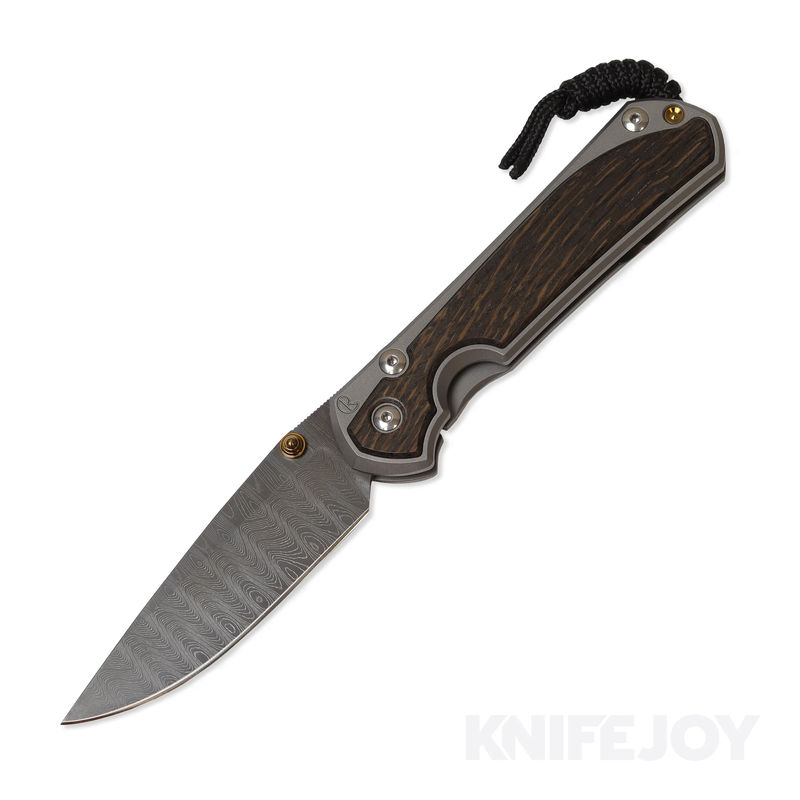 Chris Reeve Knives Large Sebenza 31 Ladder Damascus Drop Point Double Gold Lug Blade with Bog Oak Inlay Matte Handles