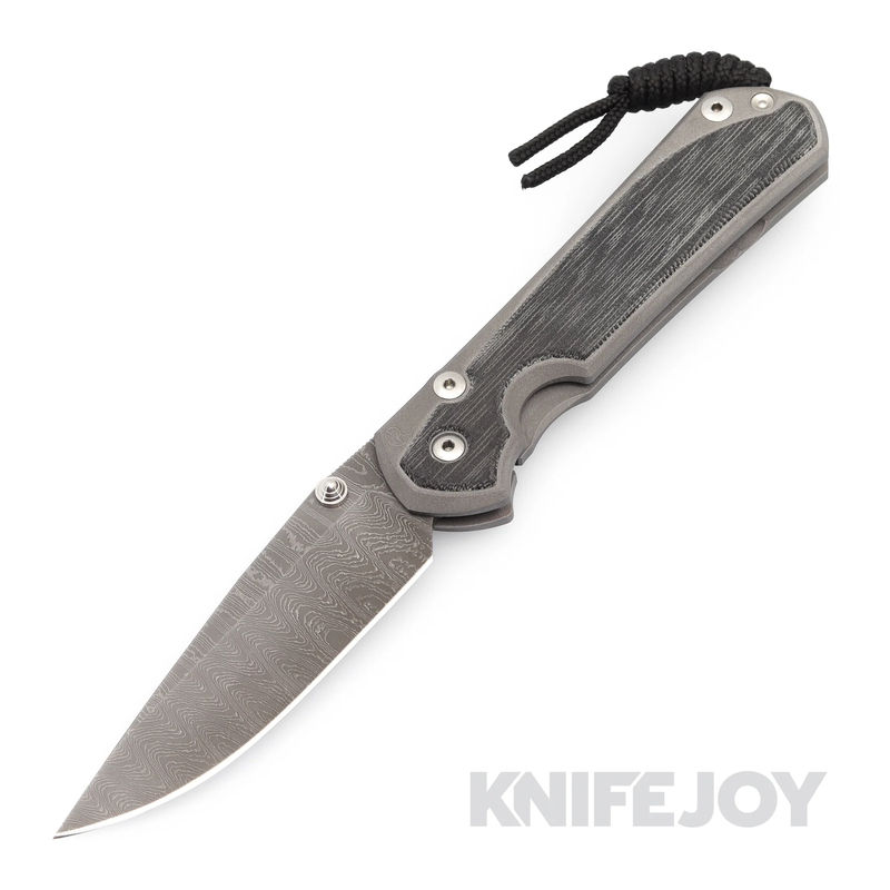 Chris Reeve Knives Large Sebenza 31 Drop Point Ladder Damascus Blade with Black Canvas Micarta Inlay Handles