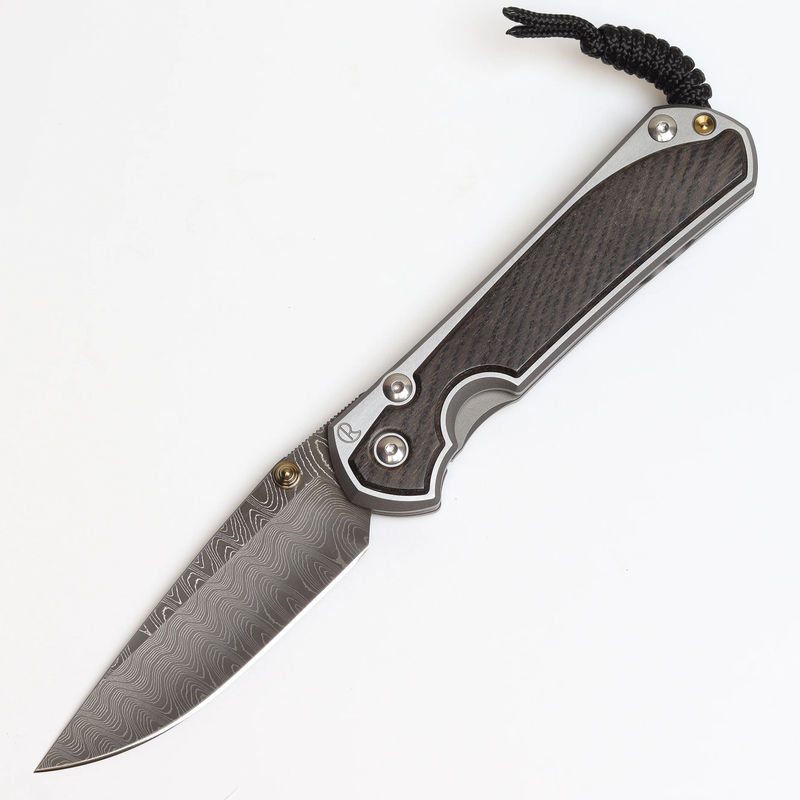 Chris Reeve Knives Large Sebenza 31 Drop Point Ladder Damascus Blade with Bog Oak Inlay Polished Handles