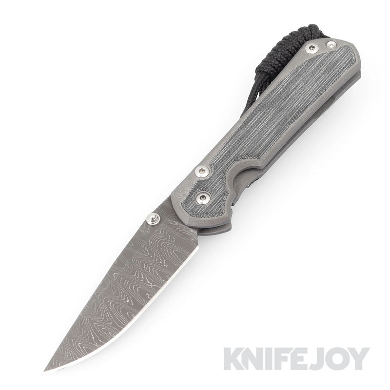Chris Reeve Knives Small Sebenza 31 Drop Point Ladder Damascus Blade with Black Canvas Micarta Inlay Handles