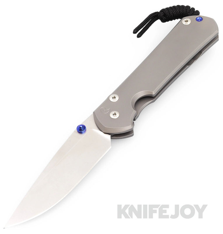 Chris Reeve Knives Large Sebenza 31 Drop Point Magnacut Double Blue Lug Blade with Plain Glass Blasted Titanium Handles