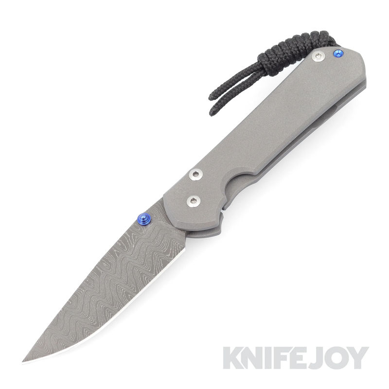 Chris Reeve Knives Small Sebenza 31 Ladder Damascus Drop Point Blade with Plain Titanium Handles