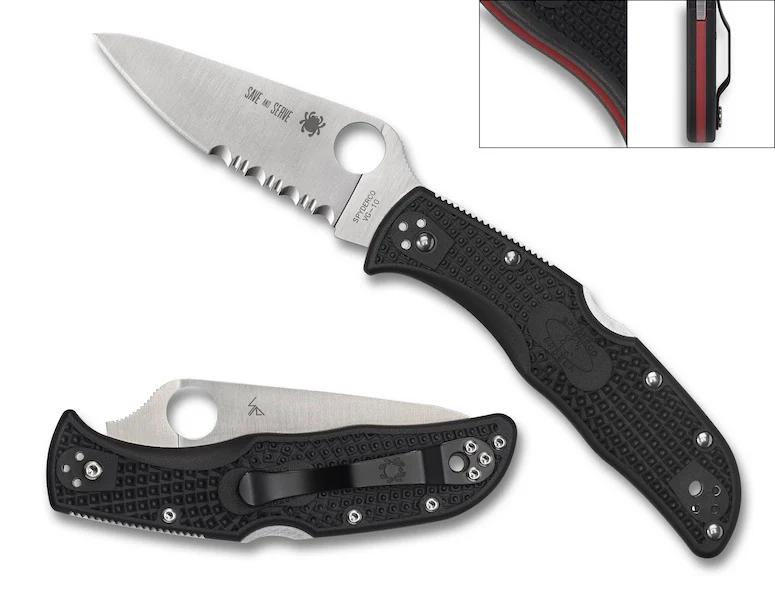 Spyderco C243FPSBKRD Endela Lightweight Thin Red Line VG-10 Part Serrated Blade