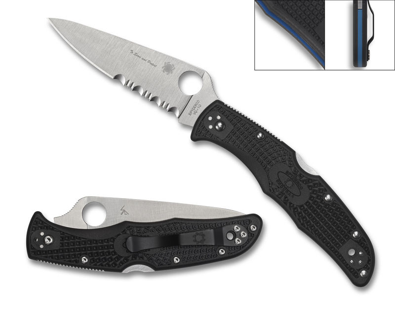 Spyderco C10FPSBKBL Endura 4 Lightweight Thin Blue Line Partial Serrated/VG-10