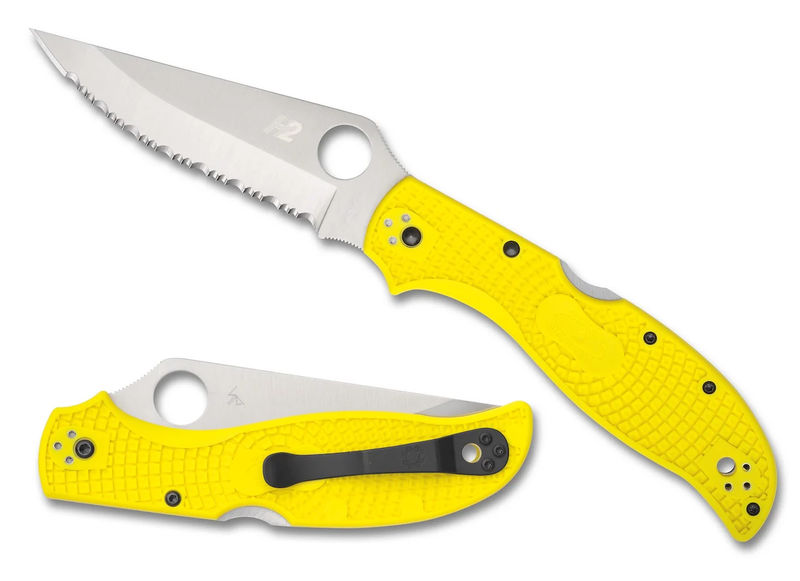 Spyderco C258SYL Salt 2 XL Lightweight Folding Knife H-2 Serrated Edge Blade with Yellow FRN Handles