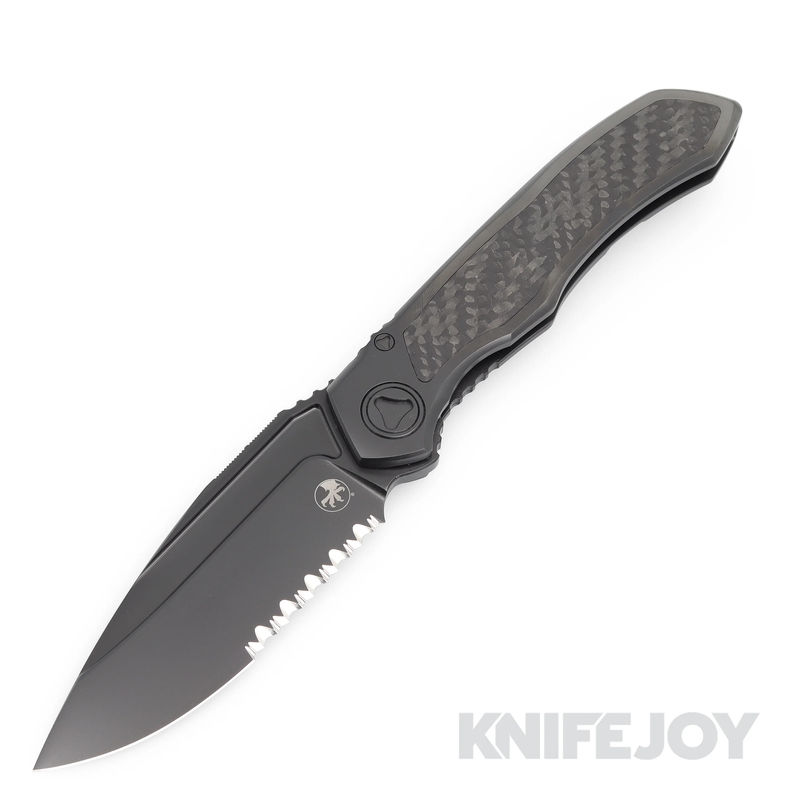 MICROTECH 190C-2DLCTCFITI Anax Manual Folding Knife Single Edge DLC Partially Serrated Blade with DLC Titanium Handle and Pivot Collar/ Carbon Fiber Inlay