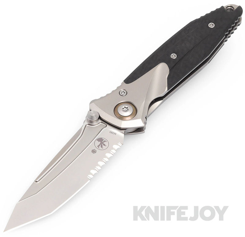 MICROTECH 261M-8CFTI Signature Series Socom Bravo Mini Folder Tanto Partially Serrated Edge Bead Blast Blade with Bronze Pivot Collar/ Carbon Fiber Scales