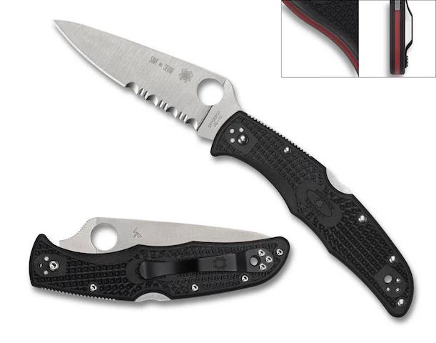Spyderco C10FPSBKRD Endura 4 Lightweight Thin Red Line Partial Serrated/VG-10