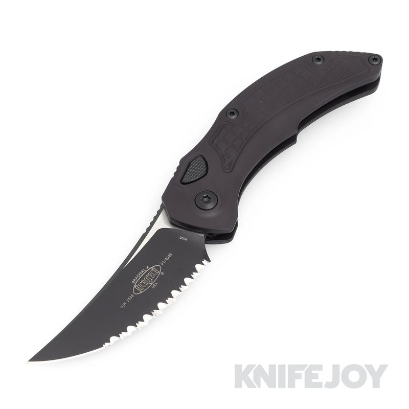 MICROTECH 268A-3T Brachial Auto Single Edge Tactical Full Serrated Blade with DLC Shadow Handles
