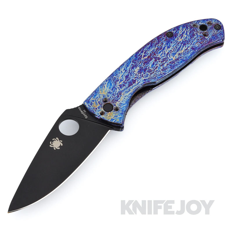 Spyderco C122TIBLBKD2P Tenacious R.I.L. Plainedge Black D2 Blade with Blue Titanium Handles