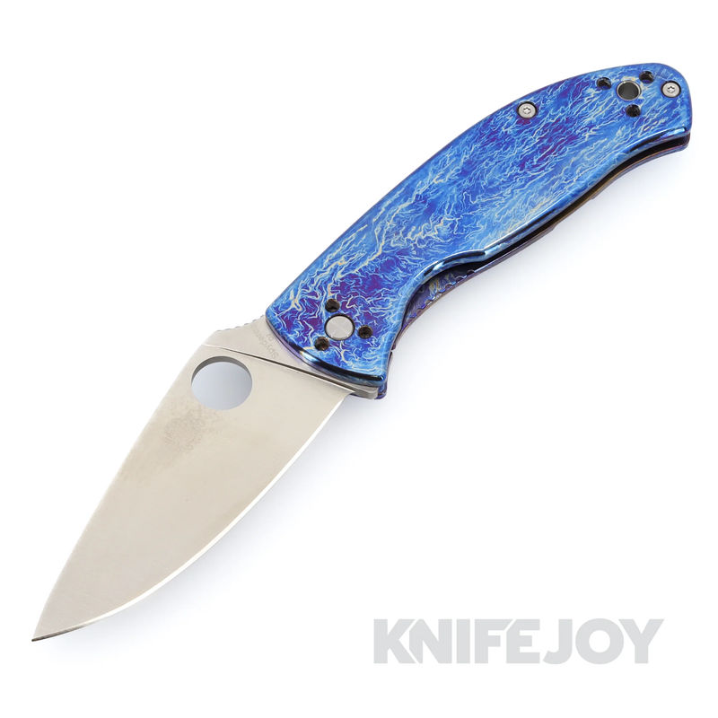 Spyderco C122TIBLD2P Tenacious R.I.L. Plainedge Satin D2 Blade with Blue Titanium Handles