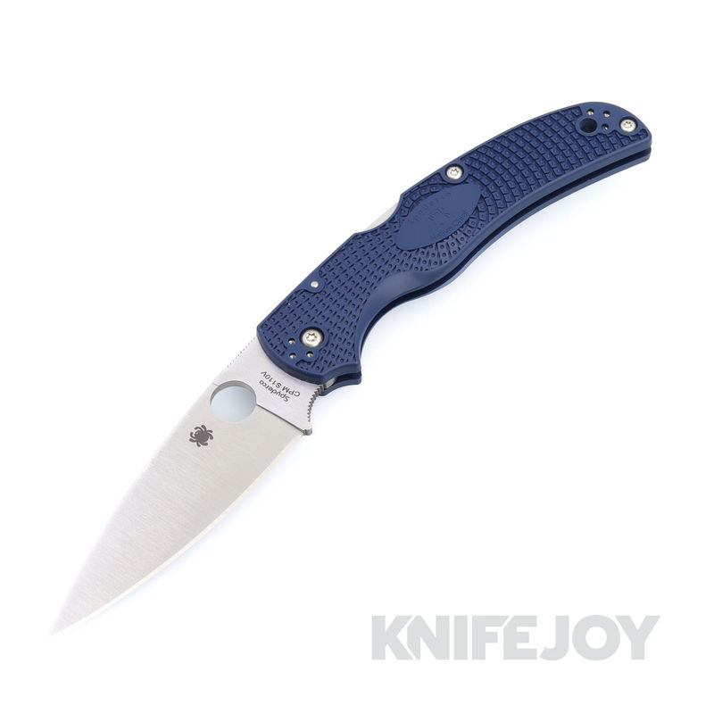 Spyderco C244PDBL Native Chief Lightweight Lockback Knife Tumbled Plain Blade with Dark Blue FRN Handles