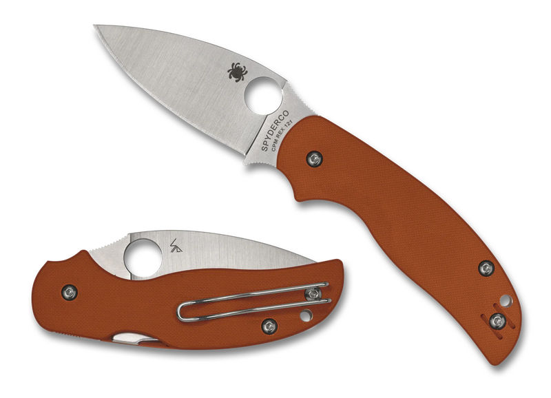 Spyderco C123GBORP Sage 5 Compression Lock REX 121 PlainEdge Blade with Burnt Orange G10 Handles