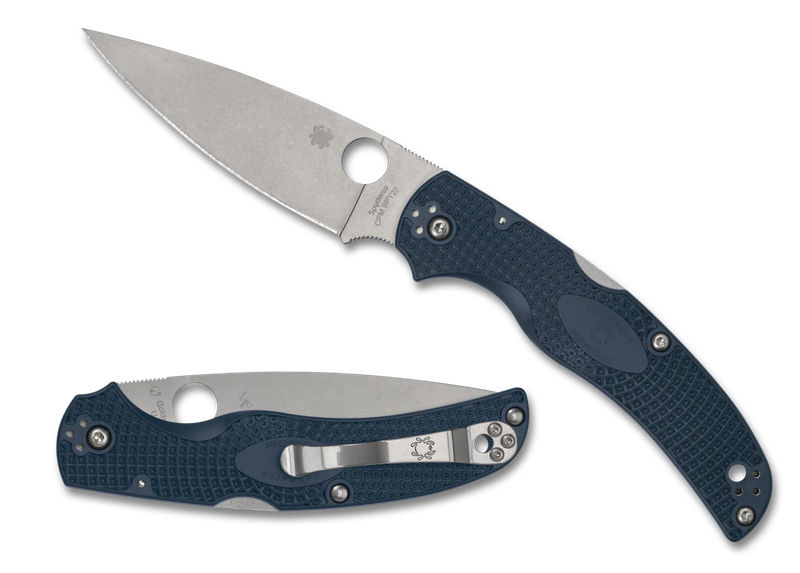 Spyderco C244PCBL Native Chief Lightweight Lockback Knife Tumbled Plain Blade with Cobalt Blue FRN Handles