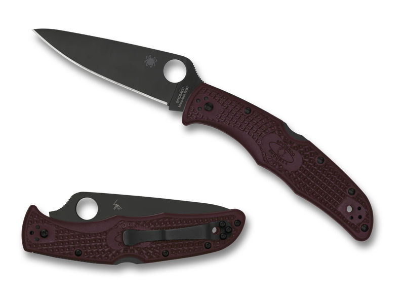 Spyderco C10BGBKP Endura 4 Lightweight Sprint Run Micro Melt PD#1 PlainEdge Black Blade with Burgundy FRN Handles