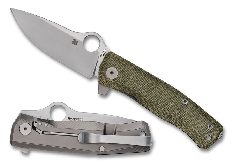 Spyderco C265MTIP SpyMyto Flash Batch Flipper Knife M398 Drop Point Blade with Green Canvas Micarta/ Titanium Handles
