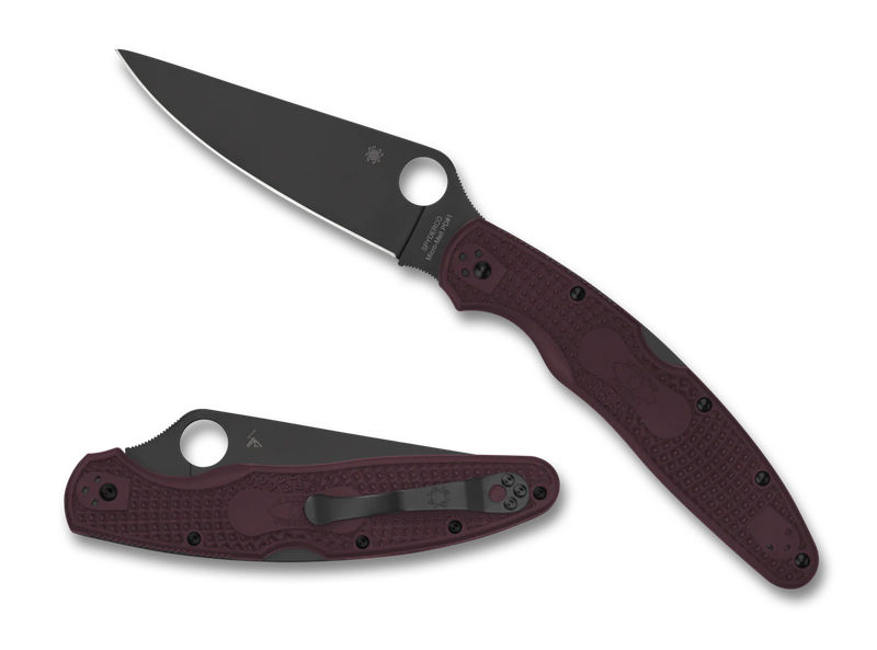 Spyderco C07BGBKP4 Police 4 Lightweight MicroMelt Sprint Run PD#1 Black PlainEdge Blade with Burgundy FRN Handles