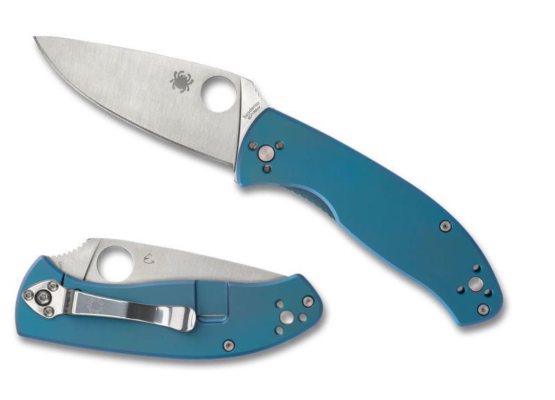 Spyderco C122TIBLP Tenacious R.I.L. Plainedge Satin Blade with Blue Titanium Handles