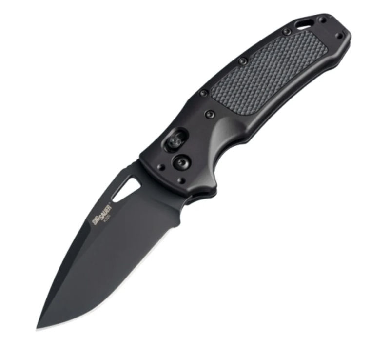SIG Sauer by Hogue SIG36374 K320 AXG Pro Manual Folder Black Cerakote Finish Drop Point Blade with Matte Black Aluminum Frames/ Solid Black G10 Insert Handles