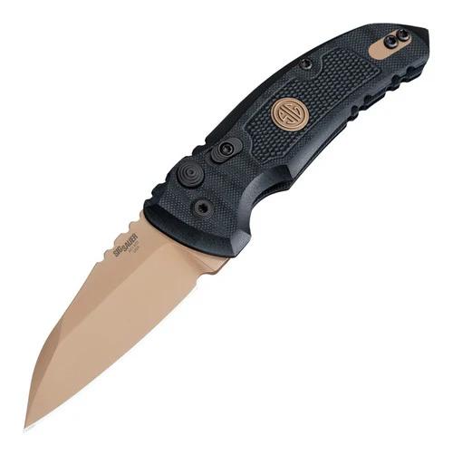 Sig Knives SIG16110 A01-MicroSwitch Emperor Scorpion Automatic Folder FDE Finish Drop Point Blade with Solid Black G10 Frame Handles
