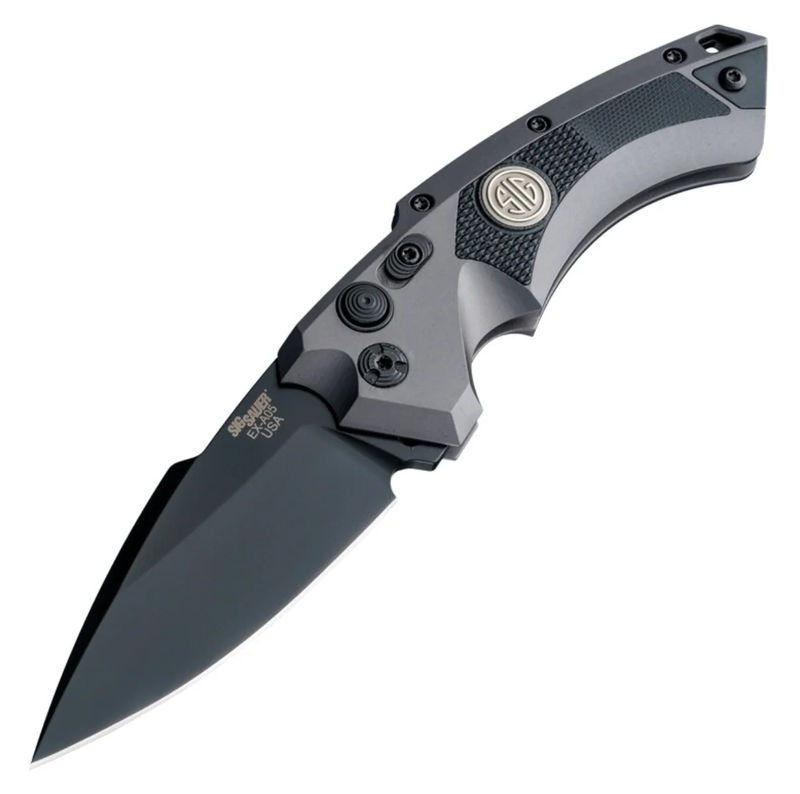 SIG Sauer by Hogue HOGK36532 SIG EX-A05 Tactical Automatic Folder Spear Point Black Cerakote Finish Blade with Matte Grey Aluminum Handles/ G10 Inserts