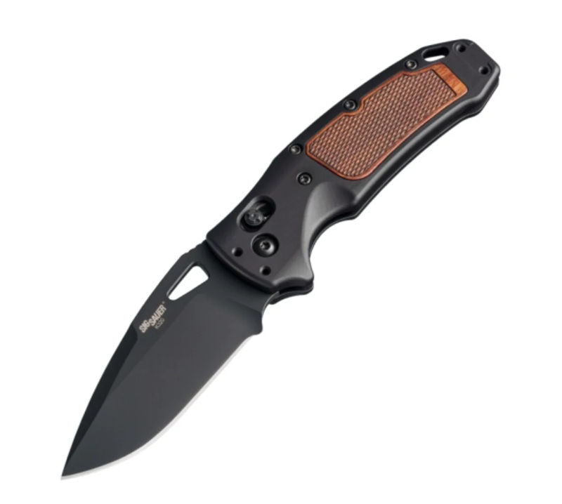 SIG Sauer by Hogue SIG36377 K320 AXG Pro Manual Folder Black Cerakote Finish Drop Point Blade with Matte Black Aluminum Frames/ Heritage Walnut Wood Insert Handles