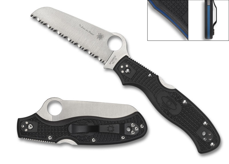 Spyderco C14FSBKBL3 Rescue 3 Lightweight FRN Thin Blue Line Serrated/VG-10