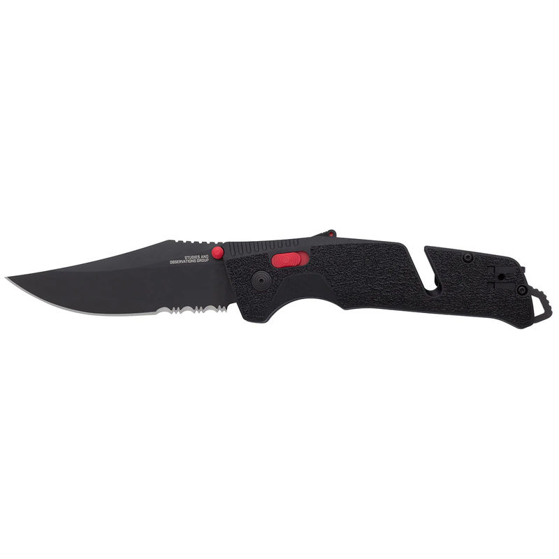 SOG 11-12-02-57 Trident AT Black+ Red Partially Serrated Assisted Thumbstud Knife