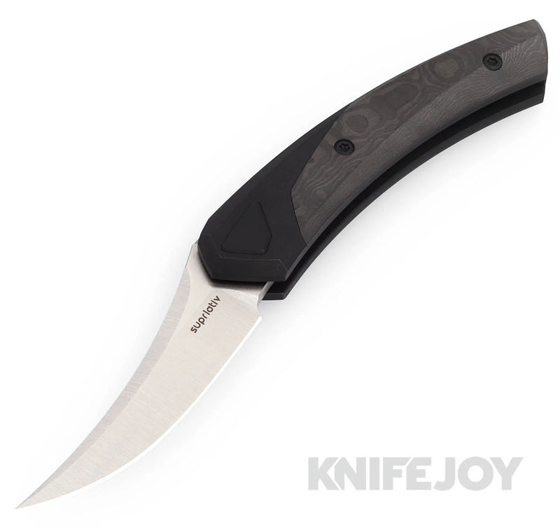 Suprlativ The Piranha Rare Earth Magnetic Lock Folder CPM-M4 Belt Satin Persian Blade with Bolstered Titanium/ Black Dunes FC Handles
