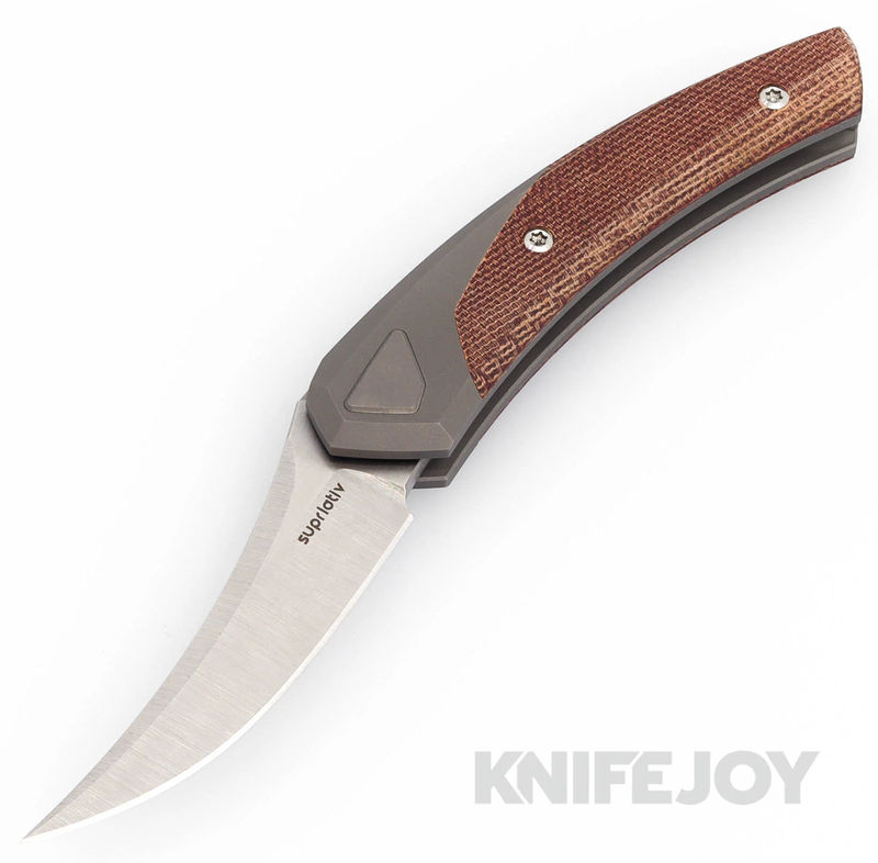 Suprlativ The Piranha Rare Earth Magnetic Lock Folder CPM-M4 Belt Satin Persian Blade with Bolstered Titanium/ Orange Micarta Handles