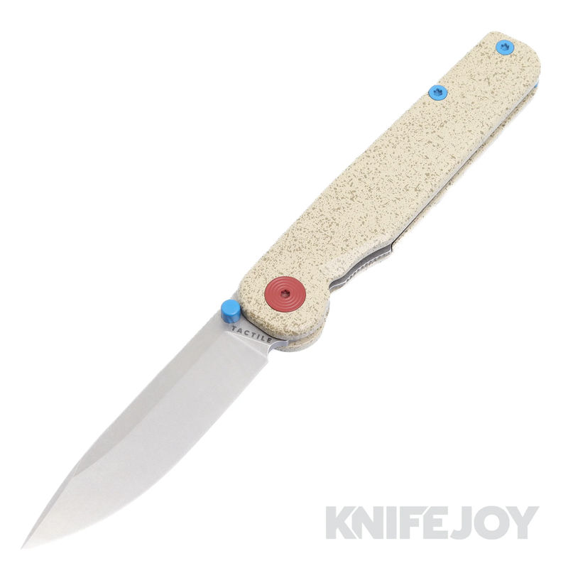 Tactile Knife Co. Limited Edition Trailhead Rockwall Liner Lock Knife Thumbstud Magnacut Drop Point Blade with Speckled Cerakote Machined Titanium Handles/ Blue, Red, and Green Cerakote Accents/ Cryptid Engravingu