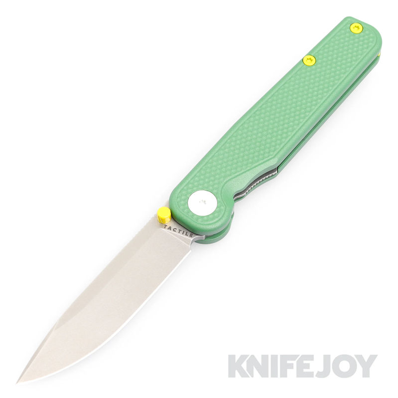 Tactile Knife Co. Limited Edition Fairway Rockwall Liner Lock Knife Thumbstud Magnacut Drop Point Blade with Green Cerakote Machined Titanium Handles/ Yellow Cerakote Accents