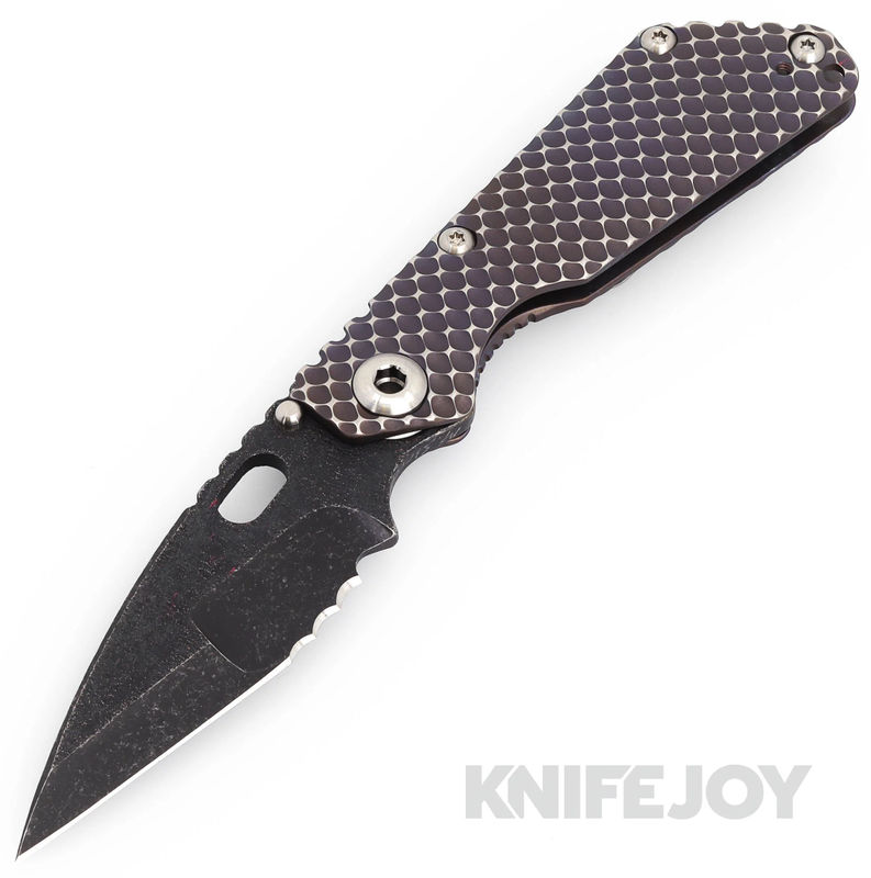 Mick Strider Custom Knives SnG Nightmare Grind Blade with Purple Anodized Double Gunner Grip Titanium Handles
