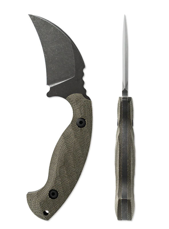 Toor Knives Karsumba Fixed Blade/ Black Oxide Karambit Blade with Burlap Green Micarta Handles